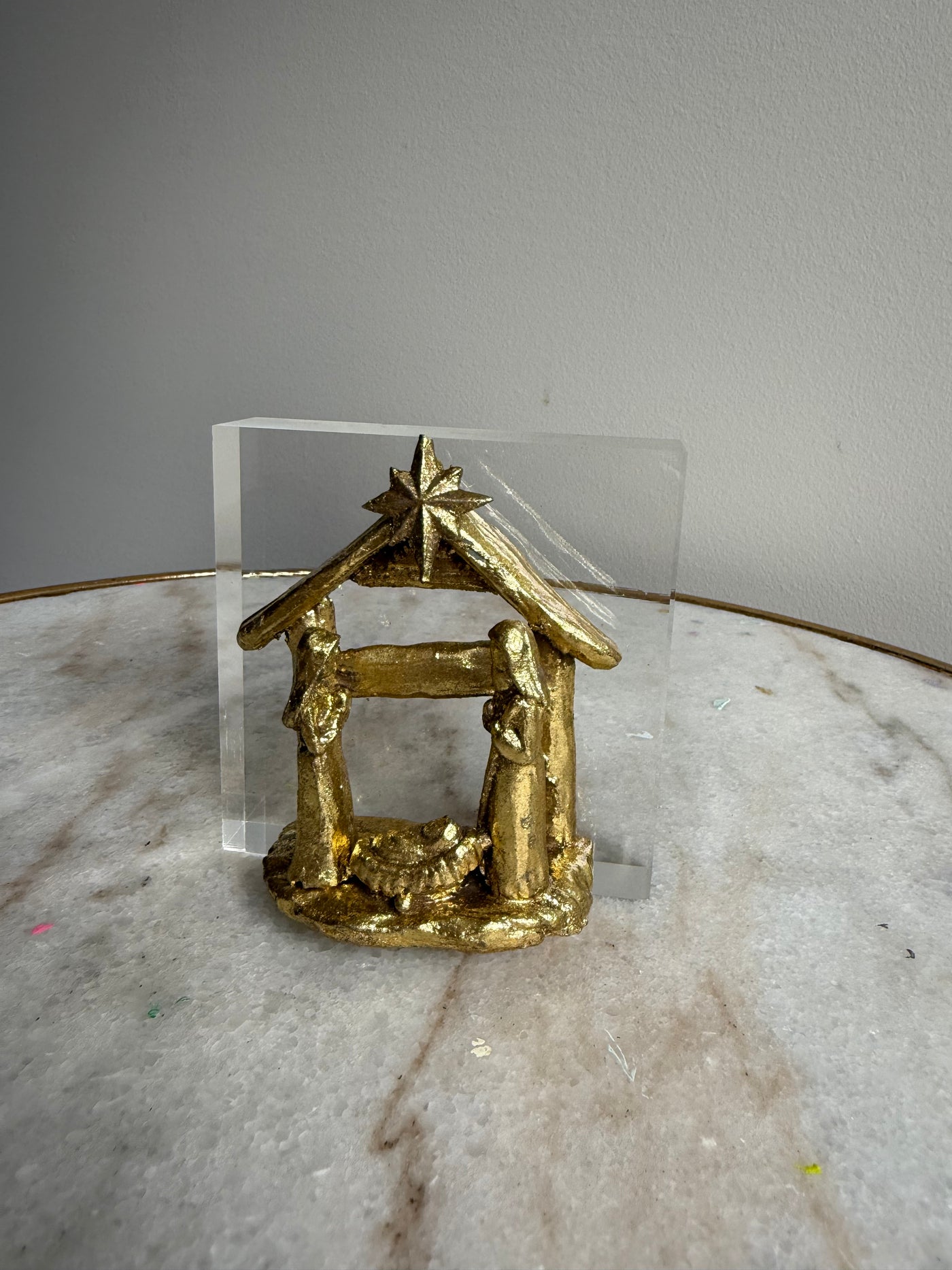 SECONDS SALE “Gold Nativity on Acrylic Block”