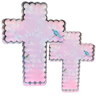 Pre Order “Chinoiserie Garden in Pink Scallop Cross” Acrylic Shelfie