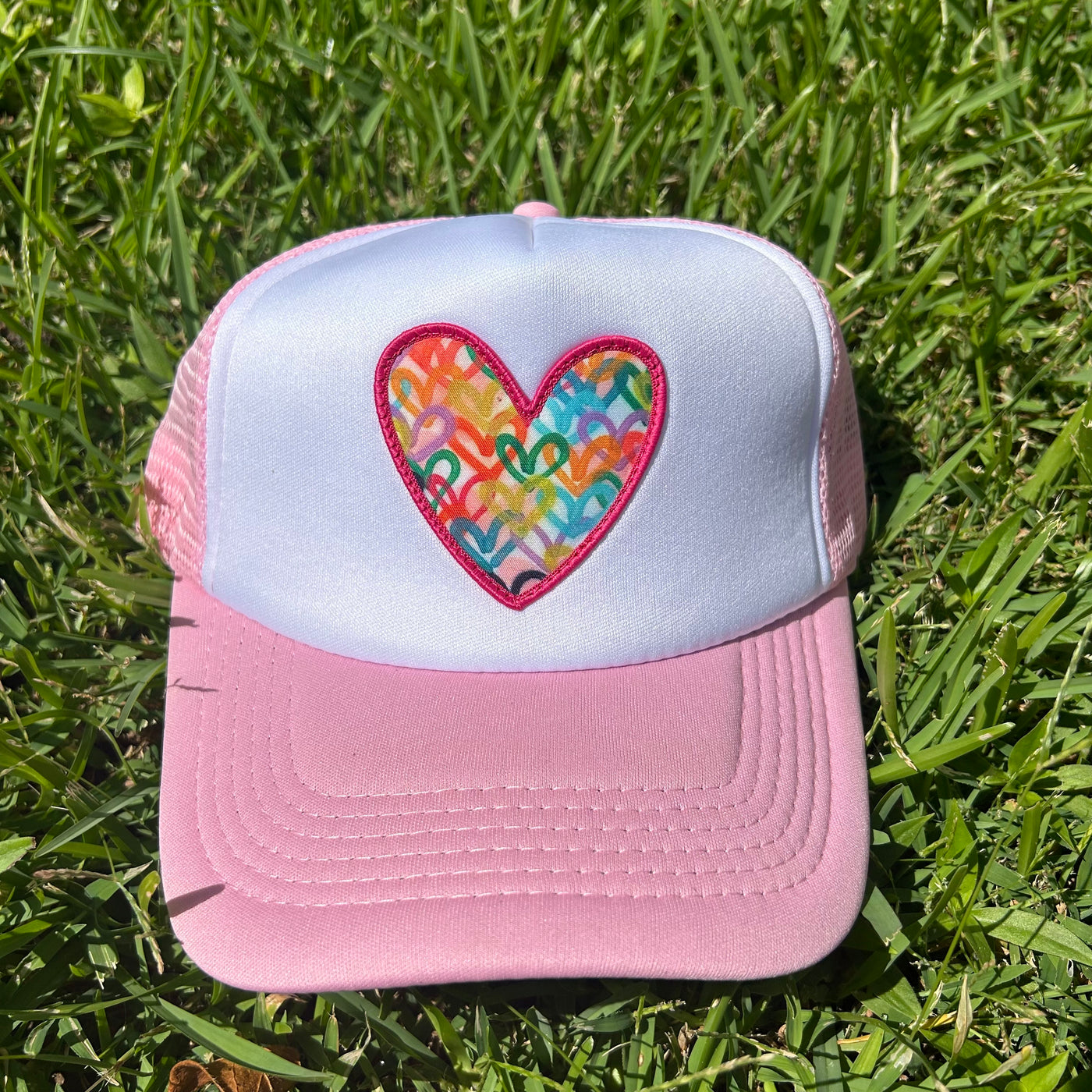 “Light Pink/White Heart" Trucker Hat