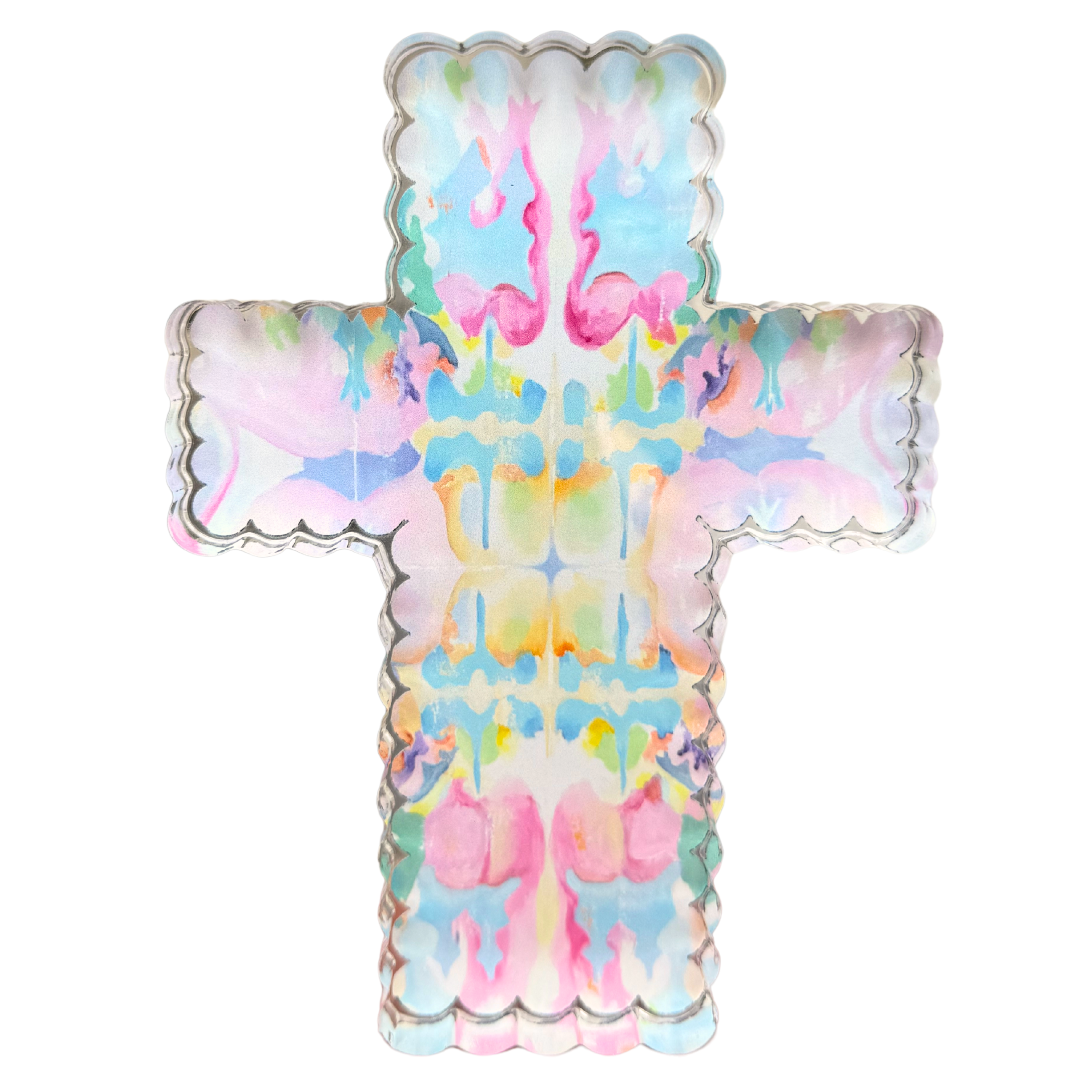 “Pink Kaleidoscope Scallop Cross” Acrylic Shelfie