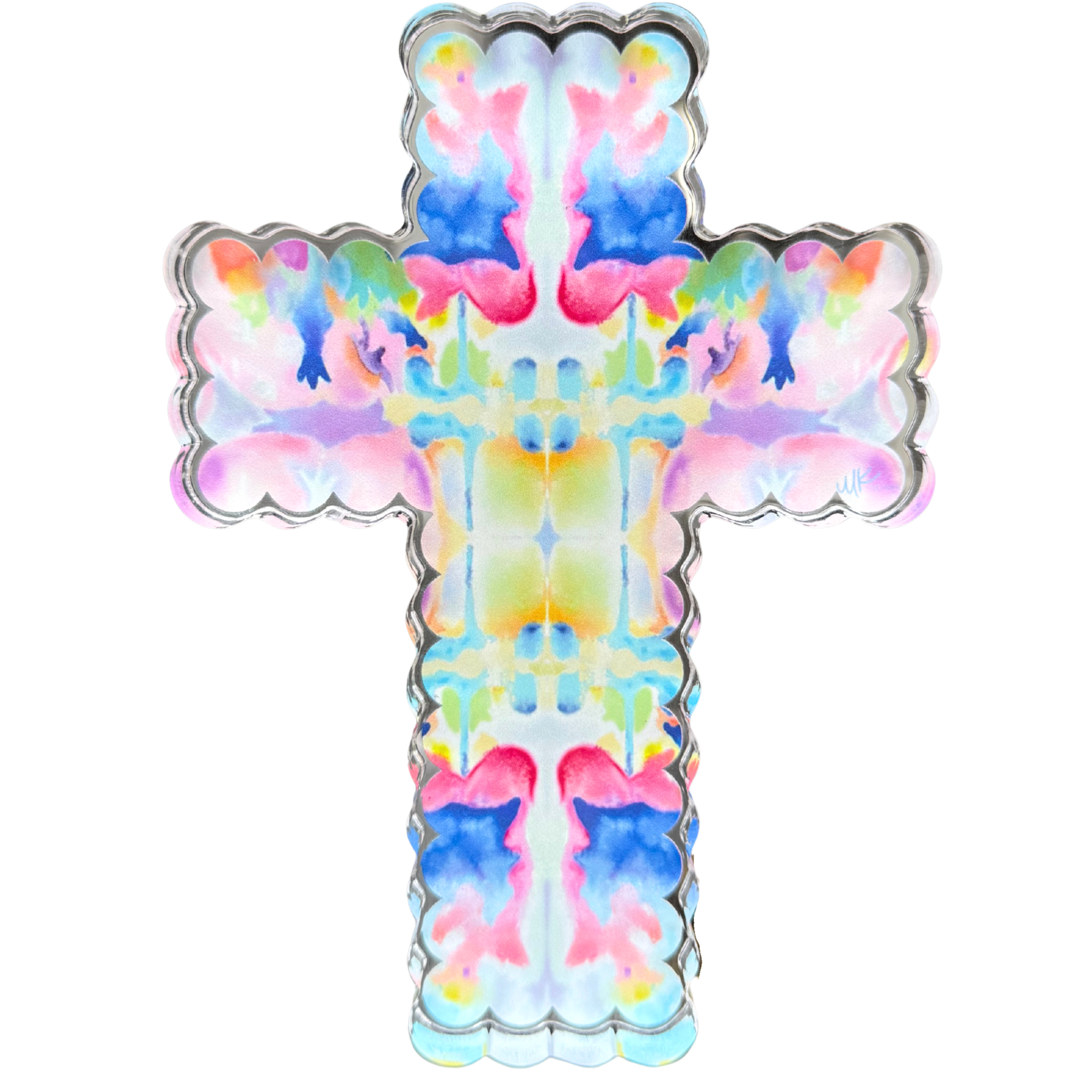 “Purple Kaleidoscope Scallop Cross” Acrylic Shelfie