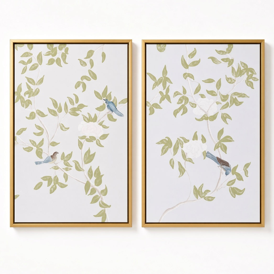“Chinoiserie Garden in Light Blue with Green Petals”
