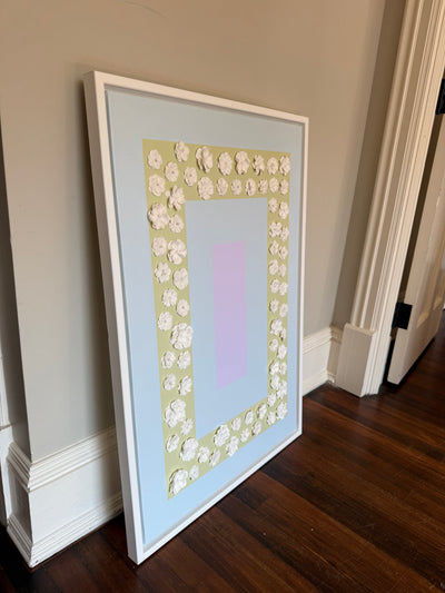 Seconds SALE “Bloom Flower in Light Blue, Lilac, and Green” 24x36