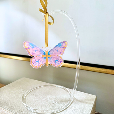 “Pink Cross Butterfly” Acrylic Ornament