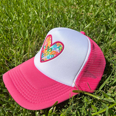 "Hot Pink/White Heart" Trucker Hat