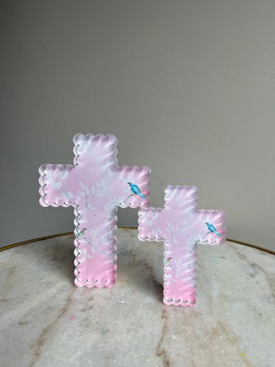 Seconds Sale “Pink Chinoiserie Scalloped Edge Cross” Acrylic Shelfie