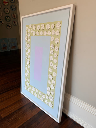 Seconds SALE “Bloom Flower in Light Blue, Lilac, and Green” 24x36