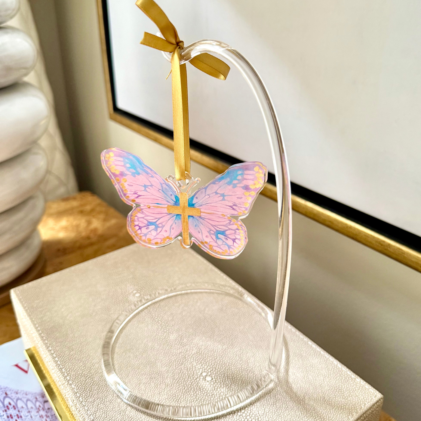 “Pink Cross Butterfly” Acrylic Ornament