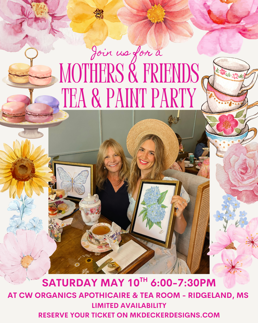 Mothers & Friends Tea & Paint Party May 10th at CW Organics Tea Room-Ridgeland, MS