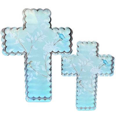 Pre Order “Chinoiserie Garden in Blue Scallop Cross” Acrylic Shelfie