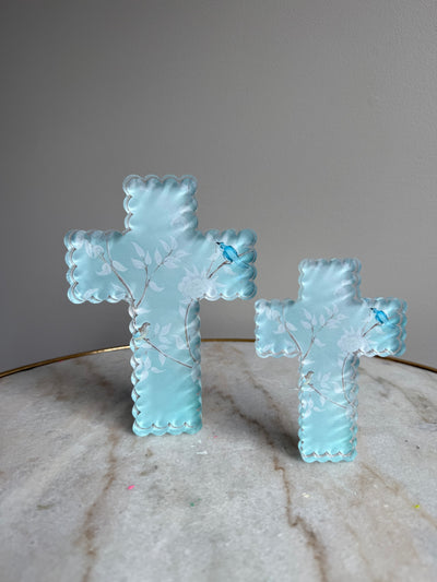 Seconds Sale “Blue Chinoiserie Scalloped Edge Cross” Acrylic Shelfie