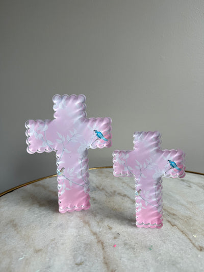 Seconds Sale “Pink Chinoiserie Scalloped Edge Cross” Acrylic Shelfie