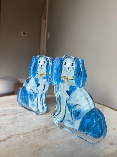 Seconds Sale “Set of 2 For the Love of Dogs in Blue” Acrylic Shelfie