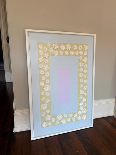 Seconds SALE “Bloom Flower in Light Blue, Lilac, and Green” 24x36