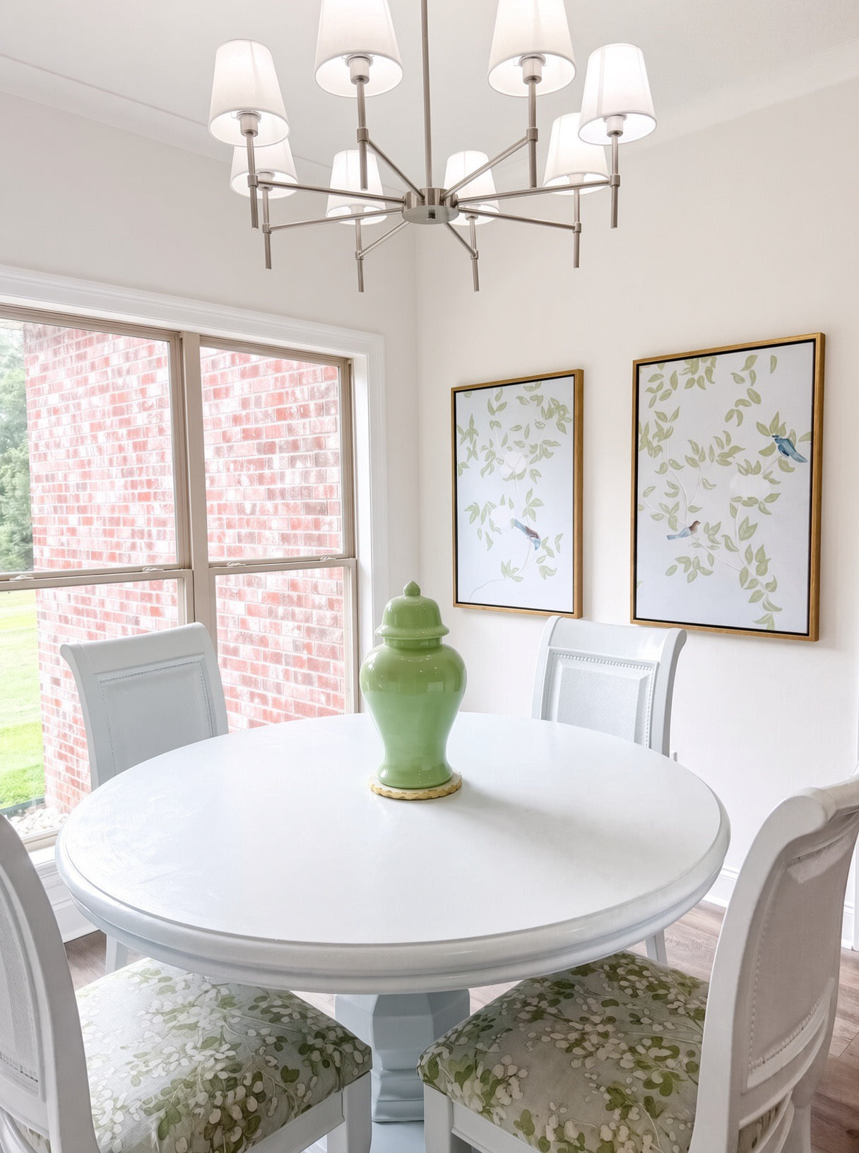 “Chinoiserie Garden in Light Blue with Green Petals”