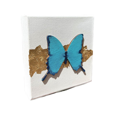 6x6 Blue Hand Painted Gold Leaf Butterfly