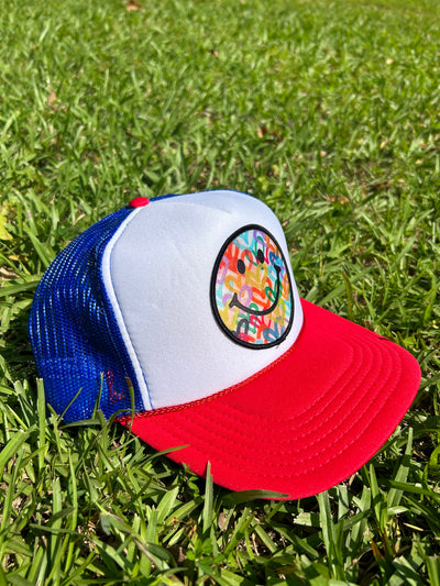 “Red/White/Blue Smiley" Trucker Hat