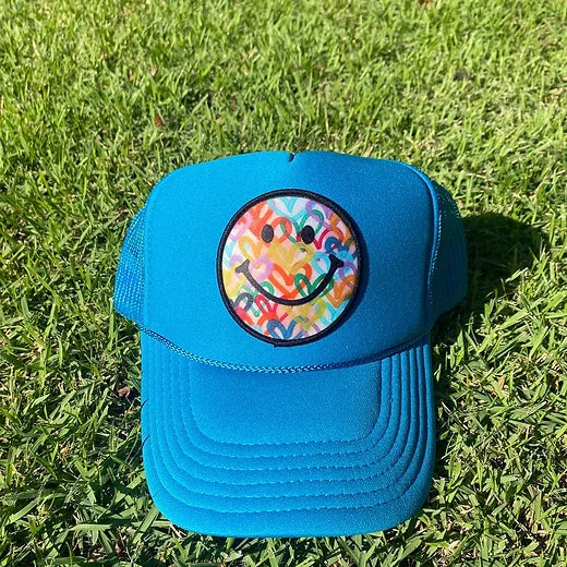 "Turquoise Blue Smiley" Trucker Hat