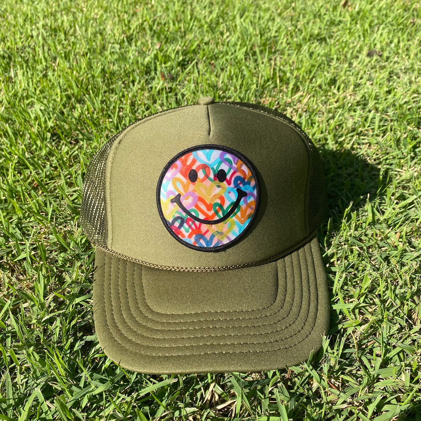 "Olive Green Smiley" Trucker Hat